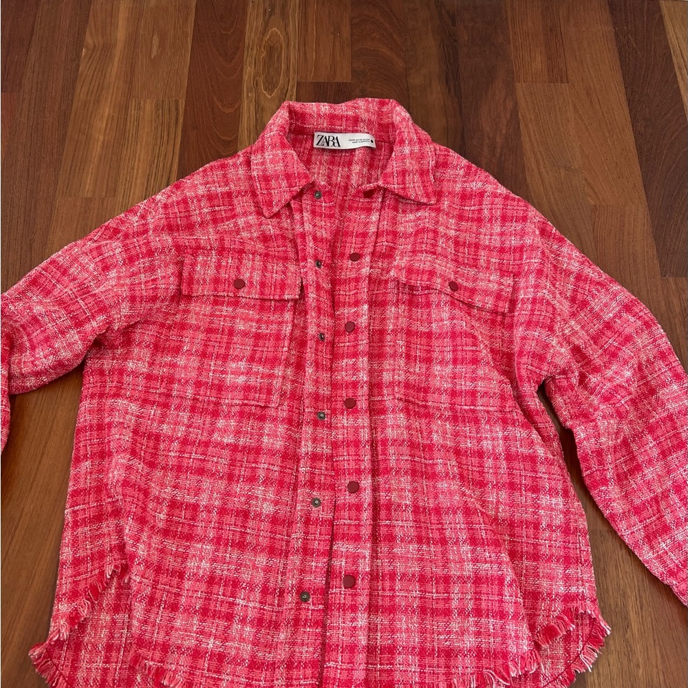 Zara Pink Plaid Button-Up Jacket